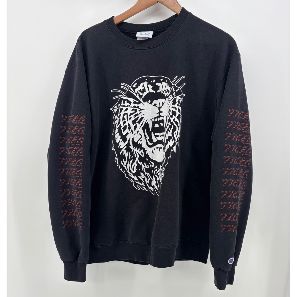 Champion Sweatshirt Tiger Records Men's Large Crew Neck Black